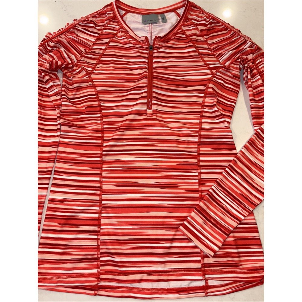 Athleta Printed Pacifica UPF Half Zip Striped Pullover 983738 Womens S Orange‎